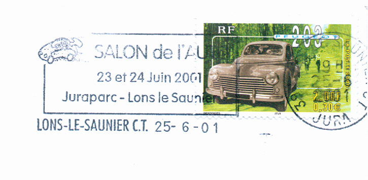 Flamme Lons-le-Saunier (Jura) Salon De L'Auto 23 Et 24 Juin 2001 Juraparc-Lons Le Saunier - Voitures