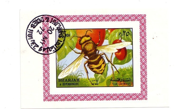 AIR MAIL INSECTES THEME DE LA NATURE SUPERBE  GUEPE OU ABEILLE EN  BLOC   LOT 1 DE 1972 SHARJAH - Honeybees