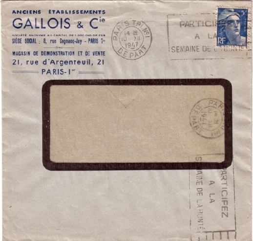 5f Gandon, Dallay 790 Seul Sur Facture, Omec Paris Tri De 1947 - Tarifs Postaux