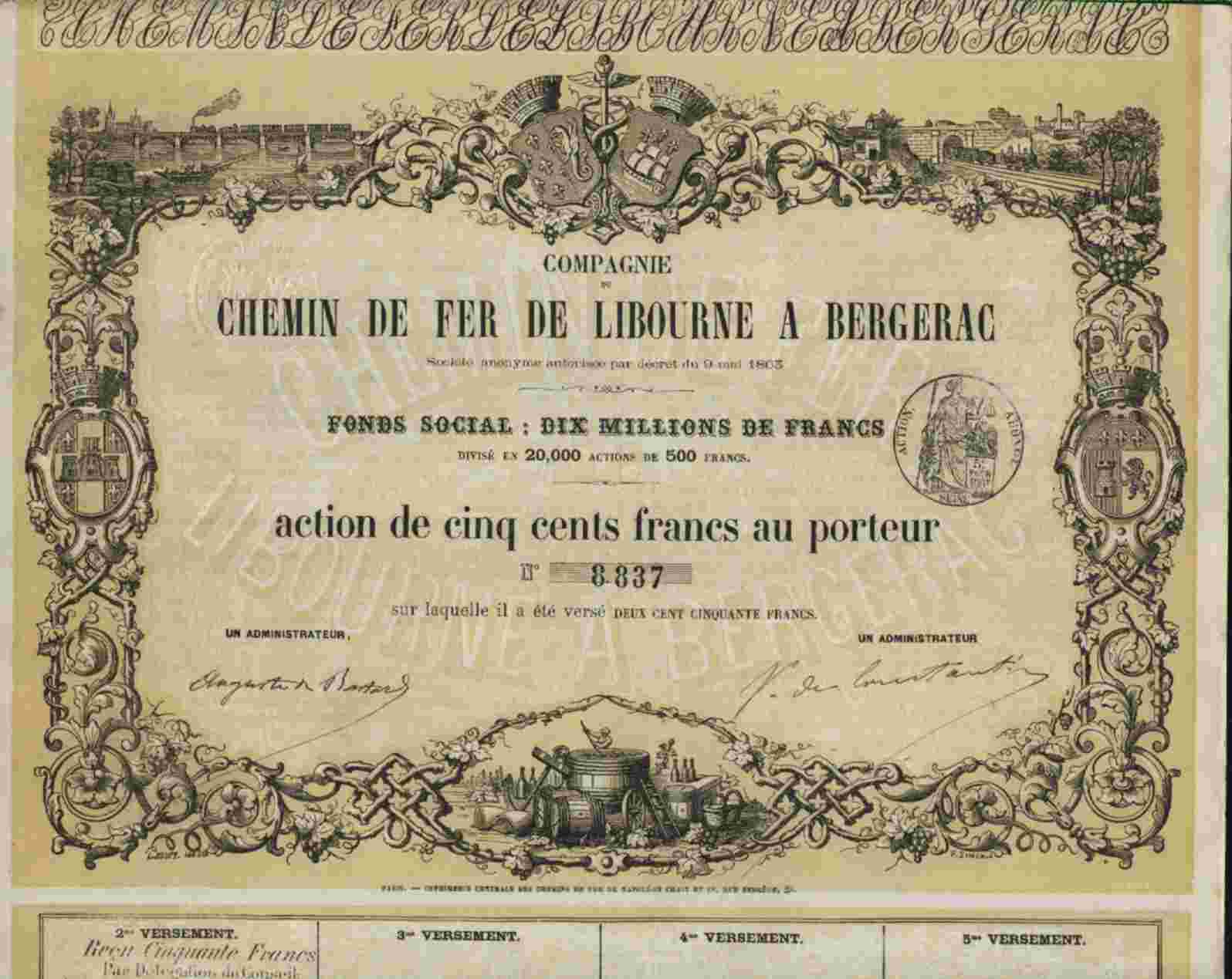 RARE : CHEMIN DE FER DE LIBOURNE A BERGERAC  ( 1863 ) - Chemin De Fer & Tramway