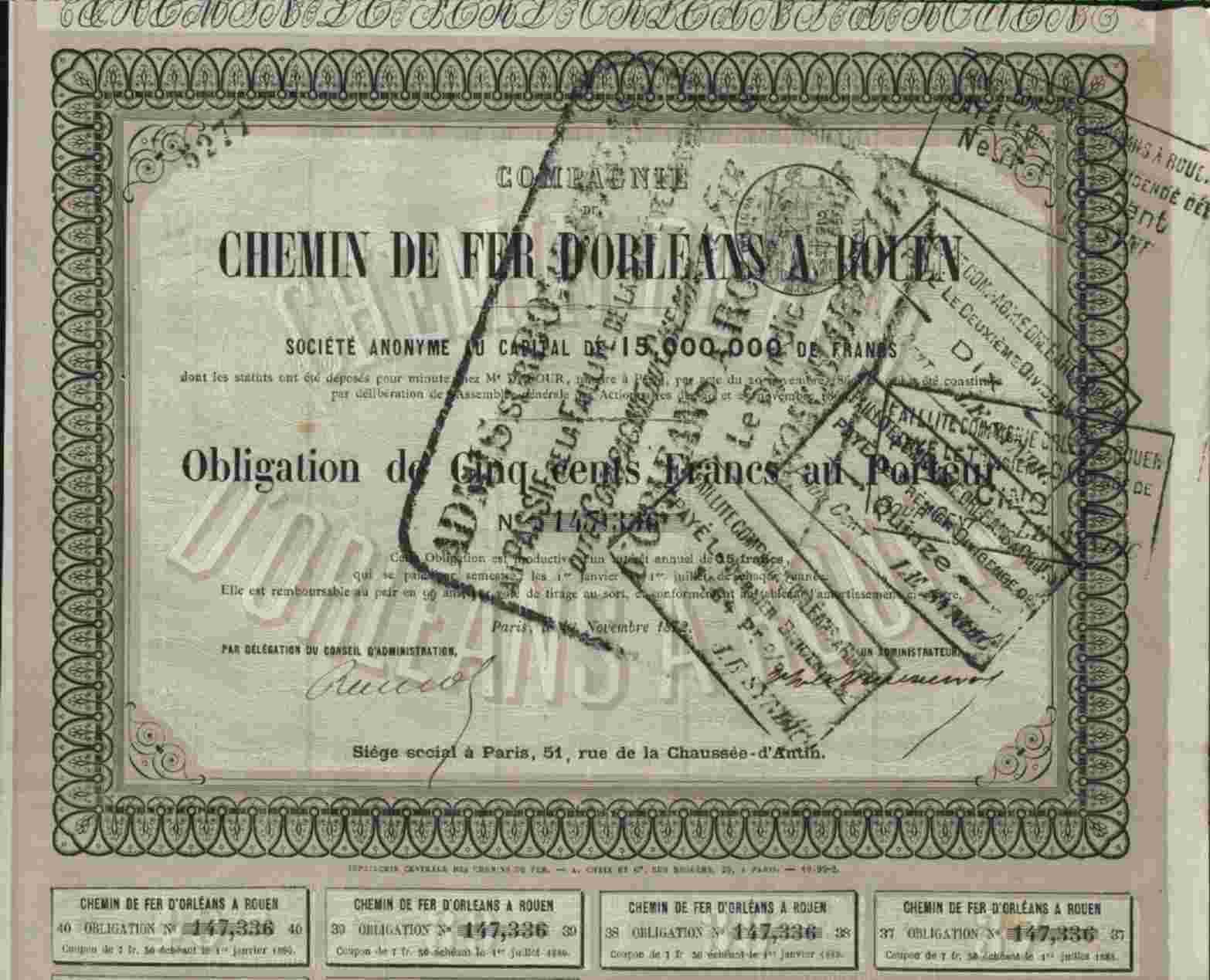 CHEMIN DE FER D´ORLEANS A ROUEN  ( 1872 ) - Ferrocarril & Tranvías