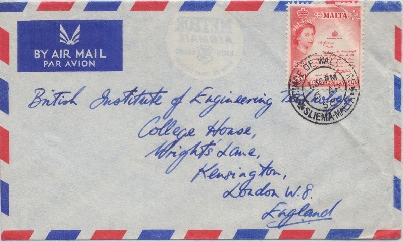 MALTA 1956 COVER To England [D875] - Malta