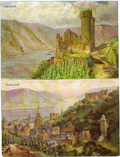 4 Schöne Illustrationen Des Tales Des Rheins : Bacharach, Ehrenfels, Schloss Stolzenfels Und Mäuseturm - Rhein-Hunsrück-Kreis
