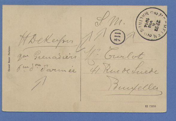 Kaart Verzonden Van MECHELEN / MALINES 2C Op 8/8/1914 (Offensief W.O.I) - Altri & Non Classificati