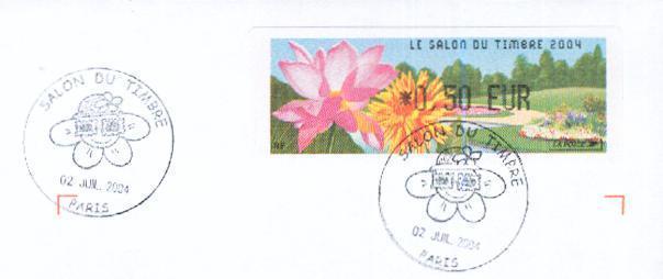 Vignette Du Salon Du Timbre Paris 2004 Sur Enveloppe Avec Le Cachet Du Salon - 1999-2009 Illustrated Franking Labels