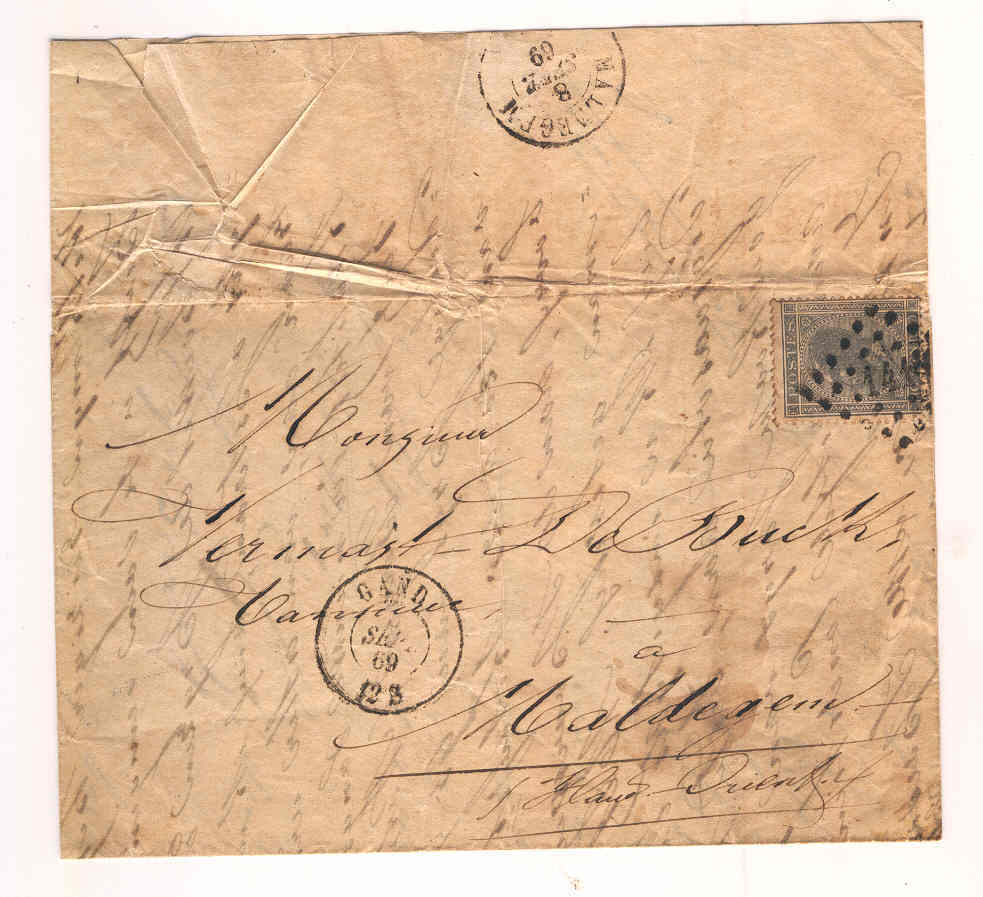 Histoire Postale De MALDEGEM - 3 Documents Et 1 Timbre  1869 / 1908  --  3/178 - 1865-1866 Linksprofil