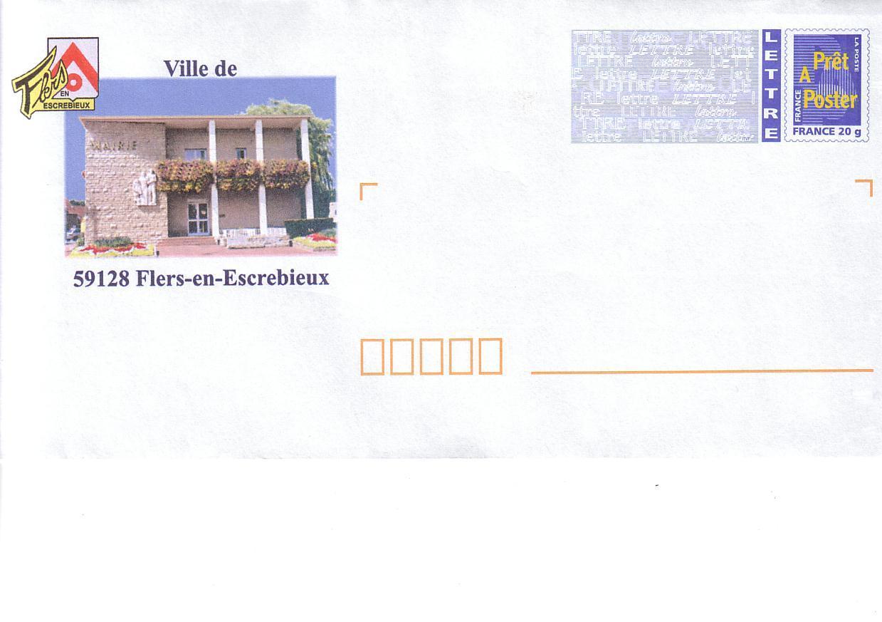 PAP FLERS EN ESCREBIEUX (NORD) : LOGO Et MAIRIE - Prêts-à-poster:Overprinting/Blue Logo
