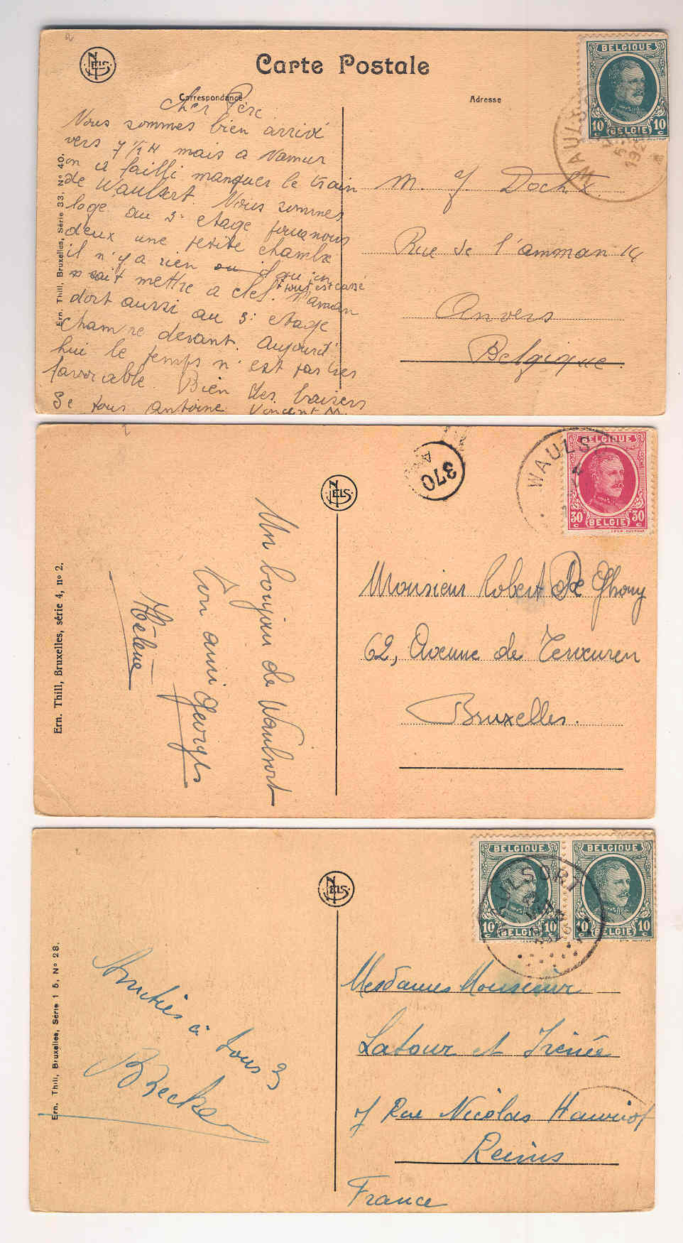 Quatre Cartes-Vues WAULSORT/ FREYR Houyoux Tarifs Différents Cachets WAULSORT 1923/26   --  3/208 - 1922-1927 Houyoux