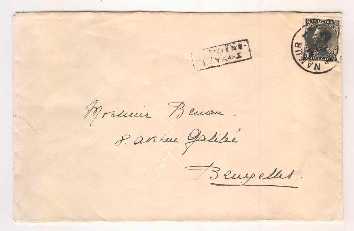 Lettre No 401 NAMUR 1935 Griffe Origine Encadrée HASTIERE LAVAUX Vers BXL  --  3/210 - 1934-1935 Leopoldo III