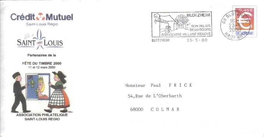 PAP Local Saint Louis Alsace - Fête Du Timbre 2000 - - PAP : Su Commissione Privata TSC E Sovrastampe Semi-ufficiali