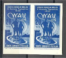 TURKEY YOUTH CONGRESS 1950, IMPERFORATED PAIR, NEVER HINGED! - Ungebraucht