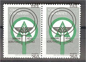 TURKEY, FOREST PROTECTION 1977, EXTREME SHIFT OF BLACK PRINT IN PAIR - Ongebruikt