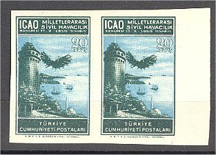 TURKEY VARIETY, 2 IMPERFORATED PAIRS 20 And 40 KURUS ICAO (CIVIL FLIGHT CONGRESS 1950) - Ungebraucht