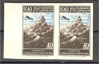 TURKEY VARIETY, 2 IMPERFORATED PAIRS 20 And 40 KURUS ICAO (CIVIL FLIGHT CONGRESS 1950) - Neufs