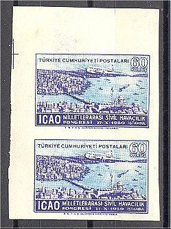 TURKEY, VARIETY, 60 Kurus ICAO 1950, Imperforated Pair - Neufs