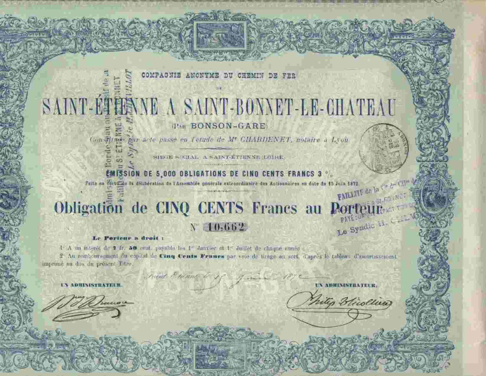 CHEMIN DE FER DE SAINT ETIENNE A SAINT BONNET LE CHATEAU (BLEU)  ( 1872 ) - Bahnwesen & Tramways