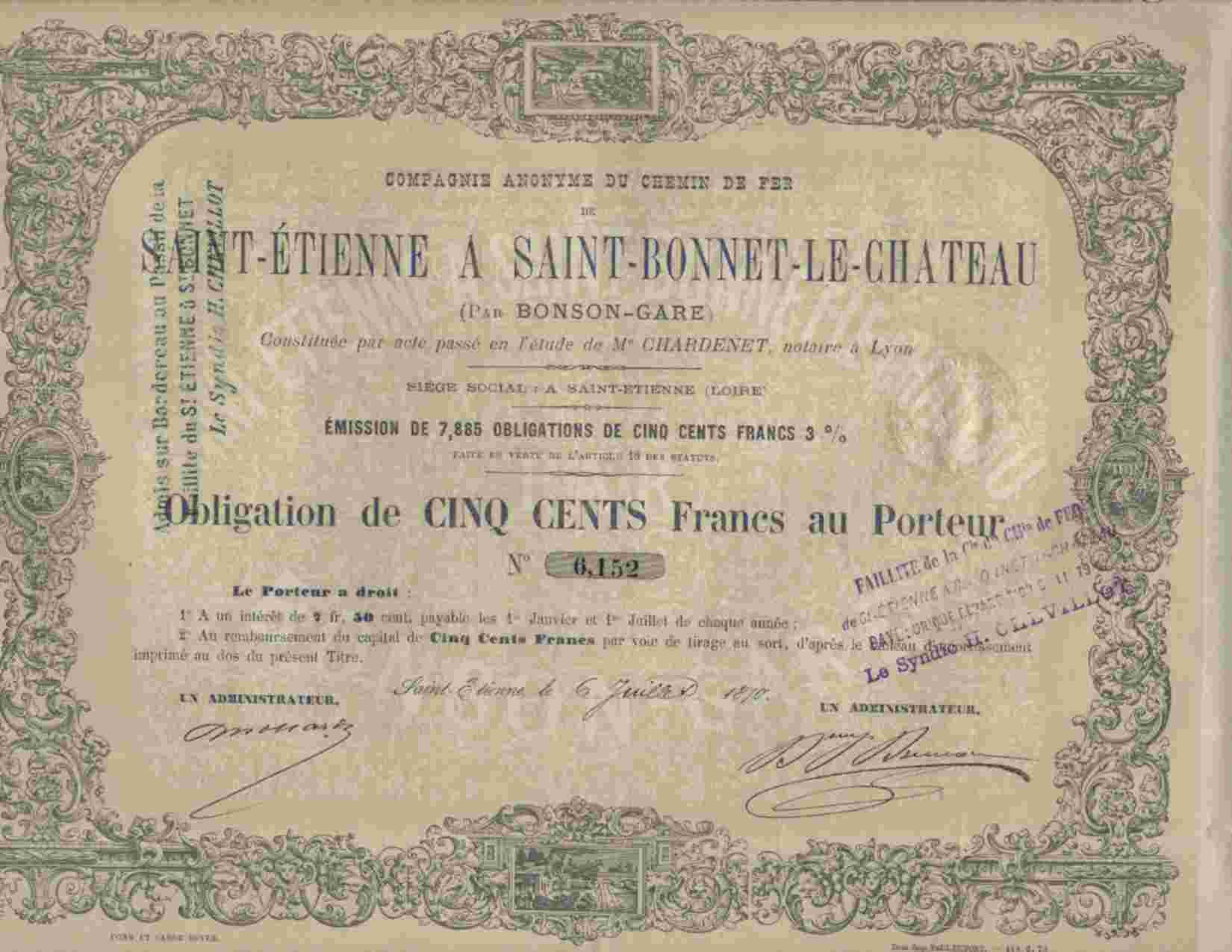 CHEMIN DE FER DE SAINT ETIENNE A SAINT BONNET LE CHATEAU (BEIGE)  ( 1870 ) - Spoorwegen En Trams