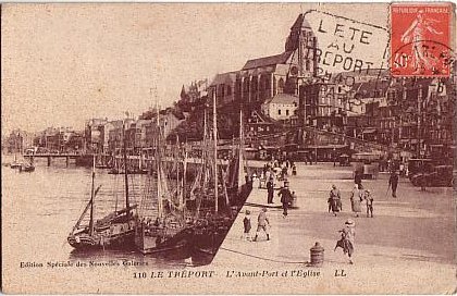 CP Le Tréport L´avant-port Et L´église Animée. Circulée , Daguin "l´été Au Tréport 2h40 De Paris" - Le Treport