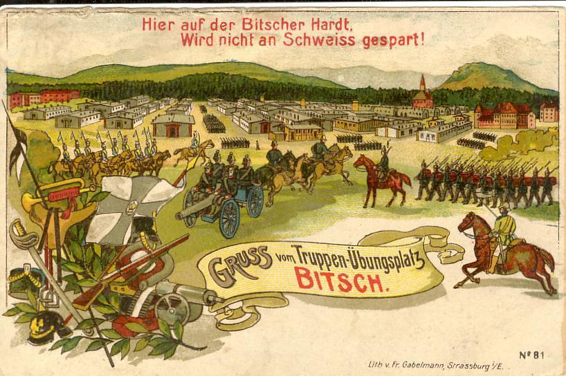 Lithographie Gruss Vom Truppen-Ubungsplatz Bitsch - Bitche