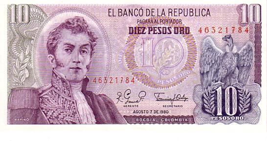 COLOMBIE    10 Pesos Oro   Daté Du 07-08-1980    Pick 407g    *****BILLET  NEUF***** - Colombia