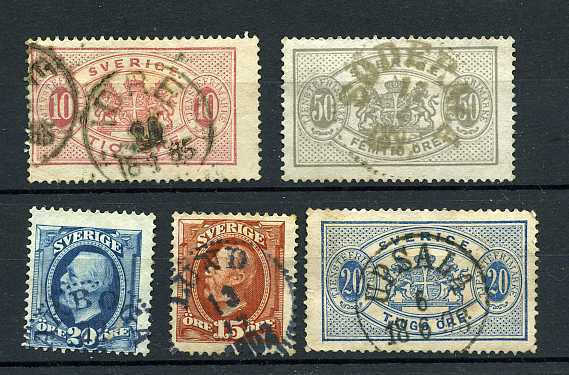 Sweden.Selection Of  5 Old Postmarks. IDRE ,SODERALA,.ARBOGA, LÜND, UPSALA.SUEDE - Autres & Non Classés
