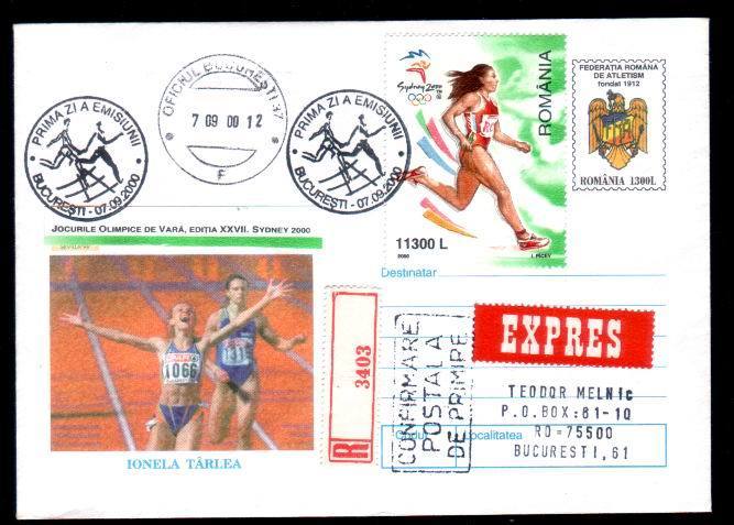 Romania Registred Stationery With Summer Olympic Games 2000,very Rare Cancell First Day - Zomer 2000: Sydney