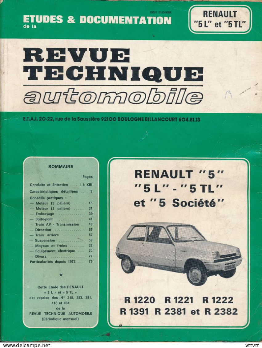 Revue Technique De L'automobile : Renault "5" "5 L" "5 TL" Et "5 Société". Edition : 1984 - Auto