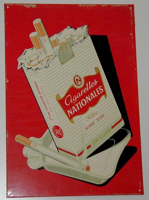 Publicité Tôle CIGARETTES NATIONALES - Tobacco