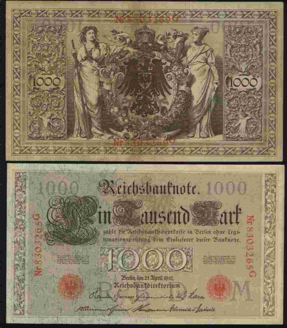 REICHSBANKNOTE 1000 MARK ( 1910) - Andere - Europa