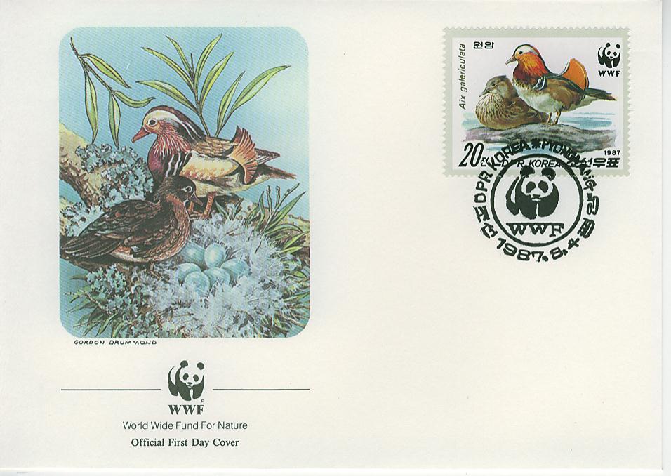 W0192 Canard Mandarin Aix Galericulata Corée Du Nord 1987 FDC Premier Jour WWF - Canards