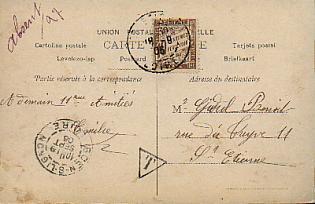 France Taxe 15 / Très Belle CP Ancienne 2 Jeunes Amoureux - Beau CAD Du 19-9-1906 De Boen/Lignon + Cachet Triangulaire T - 1859-1959 Oblitérés