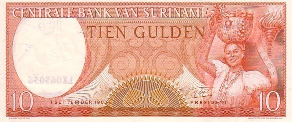 SURINAM  10 Gulden Daté Du 01-09-1963   Pick 121  ***** BILLET  NEUF ***** - Surinam