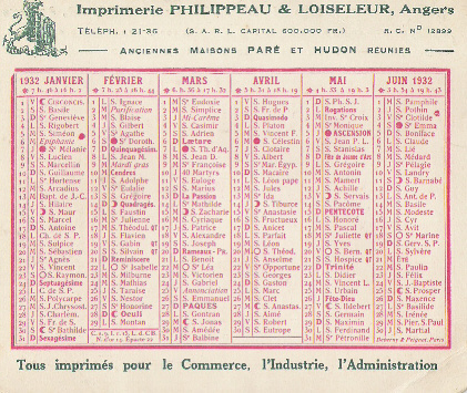 PETIT CALENDRIER 1932  IMPRIMERIE PHILIPPEAU  ANGERS - Petit Format : 1921-40