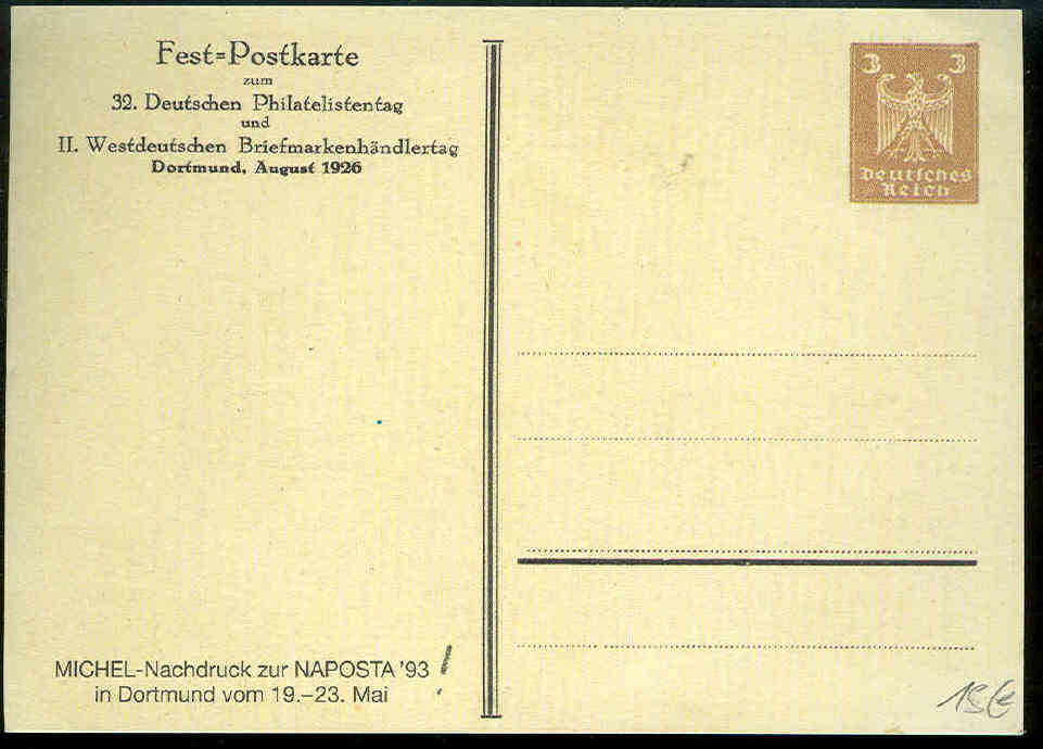 Fest  Postkarte   Deutschen PhilatelistenTag    Michel  Nachdruck Zur Naposta  93 In Dortmind Vom 19-23 Mai - Oblitérés