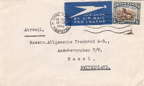 2242. Carta Aerea CAPE TOWN (south Africa) 1949 A Suiza - Covers & Documents