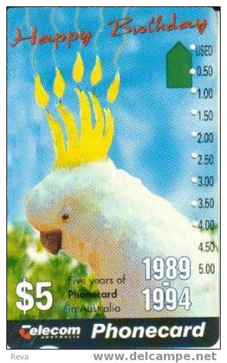 AUUSTRALIA $5 COCTAKOO  PARROT PARROTS  BIRD BIRDS  5TH ANNIVERSARY OF CARDS 1989-1994 MINT AUS-196 - Australie