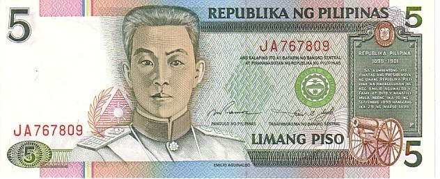 PHILIPPINES  5 Piso Non Daté  Pick 168e   ***** UNC  BANKNOTE ***** - Filippijnen