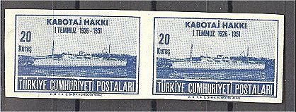 TURKEY, 20 KURUS - NAVY 1951 - IMPERFORATED PAIR NH! - Nuovi