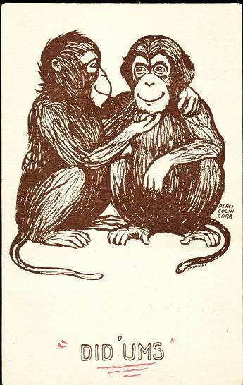 Pair Of Monkeys: Artist Signed Percy Colin Carr - Monos