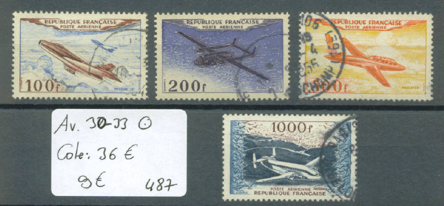 FRANCE  No Yvert Avion 30-33  ( Oblitérés )   Cote: 36 € - 1927-1959 Oblitérés