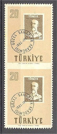 TURKEY 20 KURUS - ACADEMY OF ARTS - 1957, PAIR IMPERFORATED BETWEEN - Neufs