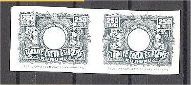 TURKEY, POSTAL TAX STAMP 250 KURUS IMPERFORATED PROOF IN PAIR  (NG) - Francobolli Di Beneficenza