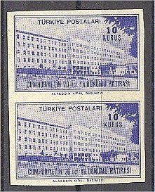TURKEY, 10 KURUS 1943 - Cental Hospital - IMPERFORATED PAIR, UNUSED NG (*) - Neufs