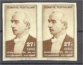 TURKEY, 27 1/2 KURUS 1943, IMPERFORATED PAIR UNUSED NG (*) - Nuovi