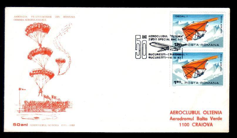 Cover With Parachutting Very Rare Postmark 1983 Of Bucuresti Romania . - Paracadutismo