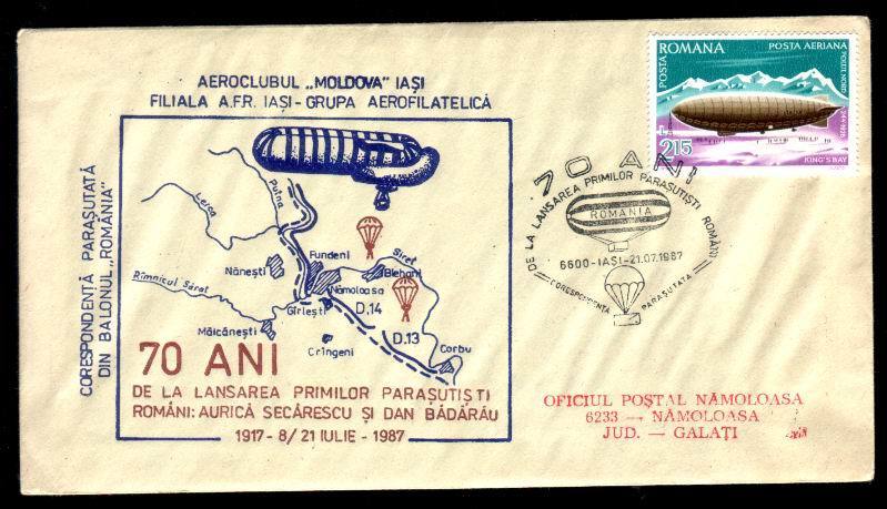 Cover With Parachutting Very Rare Postmark 1987 Of Iasi Romania . - Parachutisme