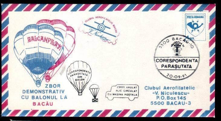 Cover With Parachutting Very Rare Postmark  1991 Of Bacau Romania . - Parachutisme