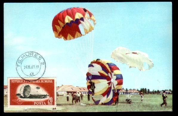 Romania 1961 Very Rare Maximum Card With Parachutting. - Parachutting