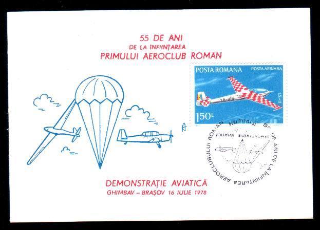 Romania 1978 Card With Parachutting. - Fallschirmspringen