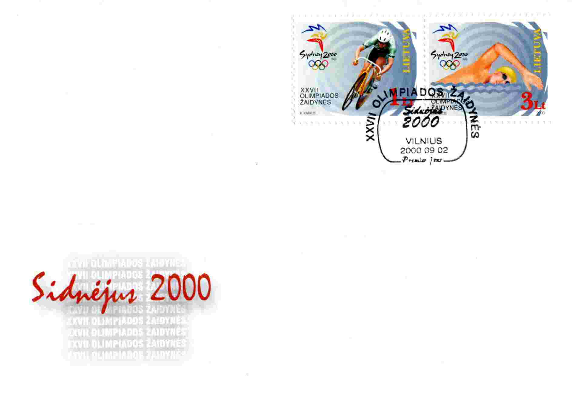 CP Premier Jour De Lituanie Avec Timbre Et Illust. "Sydney 2000" Oblitération PJ Vilnius02/09/2000 - Zomer 2000: Sydney